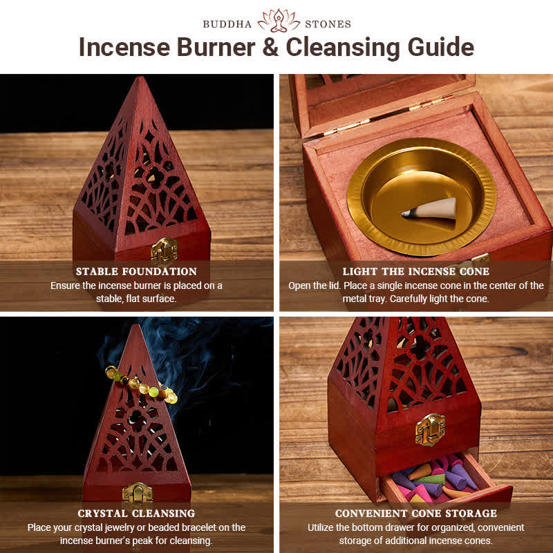 Buddha Stones Natural Wood Square Ritual Box Purification Incense Burner - image 5