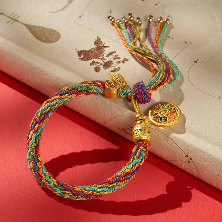 Buddha Stones Tibetan Multicolor Rope Enamel Om Mani Padme Hum Charm Bracelet - Multicolor Bracelet (Wrist Circumference: 6.7–7.1 in/17–18 cm) - image 0