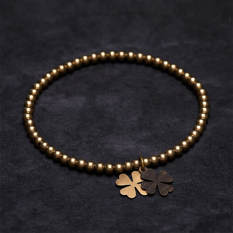 Buddha Stones Copper Beads Four-Leaf Clover Charm Luck Bracelet - 7.1–7.5 in (18–19 cm) - image 0