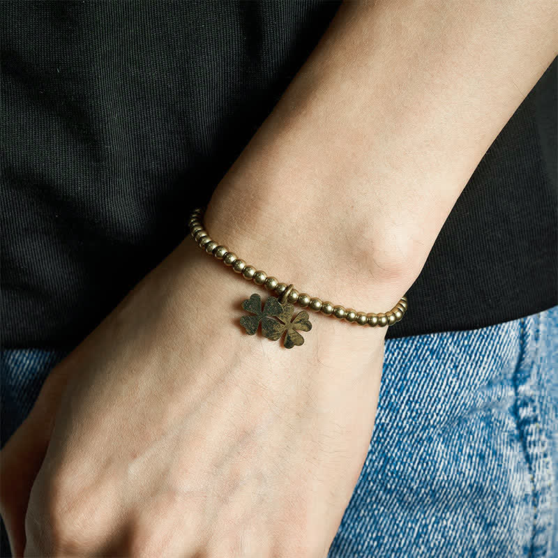 Buddha Stones Copper Beads Four-Leaf Clover Charm Luck Bracelet - image 3