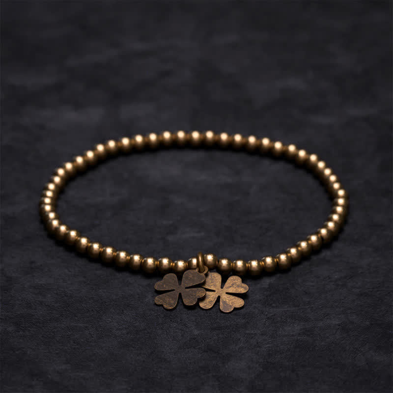 Buddha Stones Copper Beads Four-Leaf Clover Charm Luck Bracelet - image 1