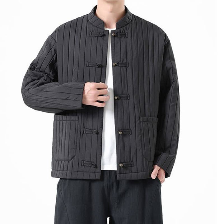 Buddha Stones Fall Winter Casual Tang Style Frog Button Solid Men's Jackets With Pocket - image 9