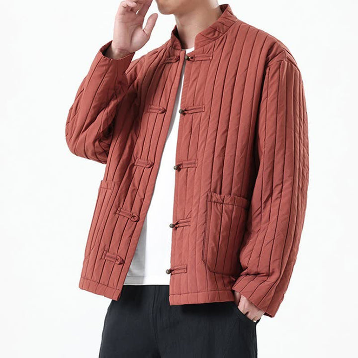 Buddha Stones Fall Winter Casual Tang Style Frog Button Solid Men's Jackets With Pocket - image 20