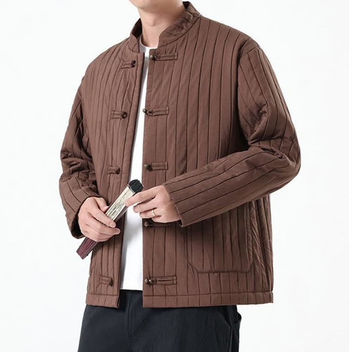 Buddha Stones Fall Winter Casual Tang Style Frog Button Solid Men's Jackets With Pocket - image 3