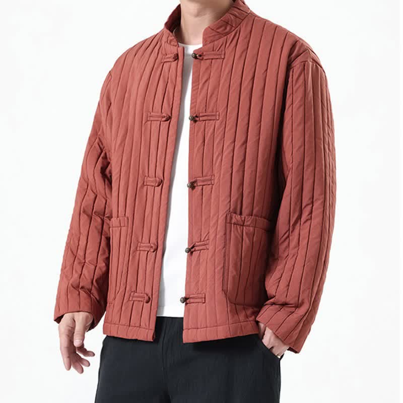 Buddha Stones Fall Winter Casual Tang Style Frog Button Solid Men's Jackets With Pocket - image 17