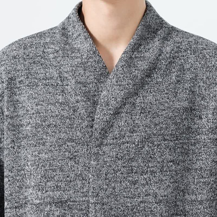 Buddha Stones Fall Winter Minimalist Casual Solid V-Neck Men's Long Sleeve T-Shirts - image 11