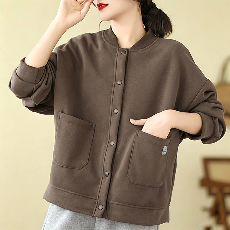 Buddha Stones Fall Casual Minimalist Button-Up Solid Women's Jacket With Pockets - image 2