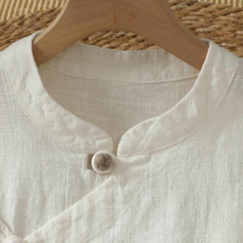 Buddha Stones Spring Fall Vintage Tang Style Frog Button Solid Women's Long Sleeve Shirts - image 2