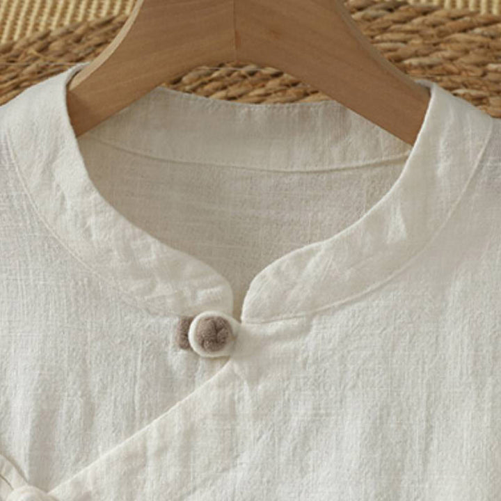 Buddha Stones Spring Fall Vintage Tang Style Frog Button Solid Women's Long Sleeve Shirts - image 2