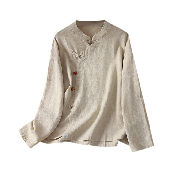Buddha Stones Spring Fall Vintage Tang Style Frog Button Solid Women's Long Sleeve Shirts - image 14
