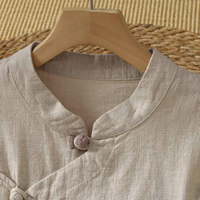 Buddha Stones Spring Fall Vintage Tang Style Frog Button Solid Women's Long Sleeve Shirts - image 11