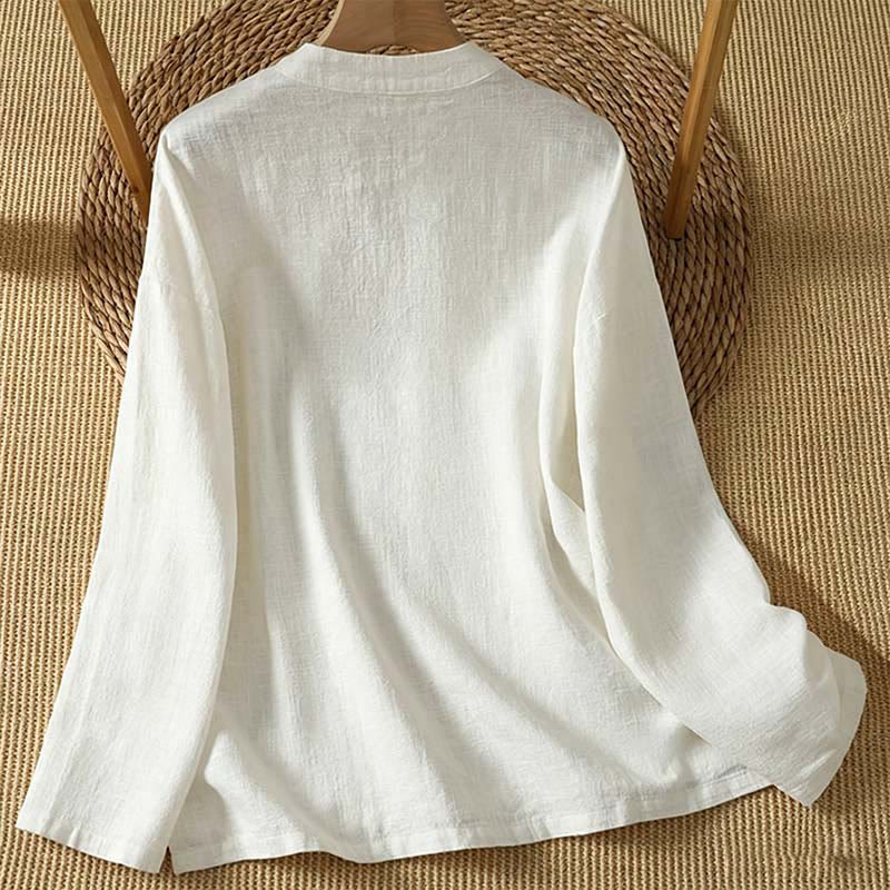 Buddha Stones Spring Fall Vintage Tang Style Frog Button Solid Women's Long Sleeve Shirts - image 1