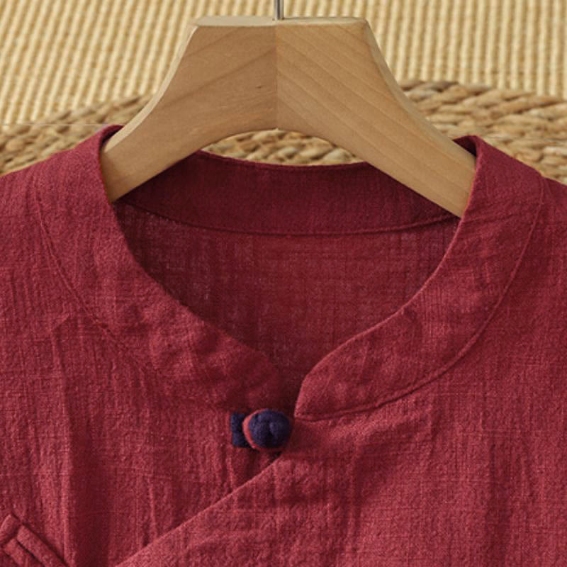 Buddha Stones Spring Fall Vintage Tang Style Frog Button Solid Women's Long Sleeve Shirts - image 17