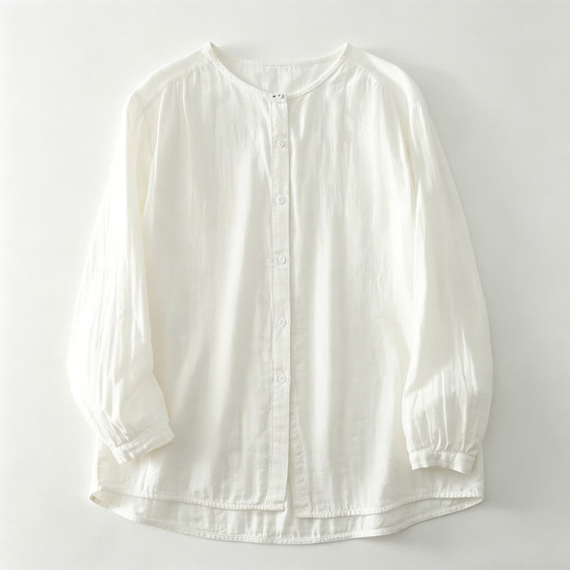Buddha Stones Spring Fall Casual Vintage Button-Up Solid Women's Long Sleeve Shirts - White - US12, UK/AU16, EU44 (2XL) - image 13
