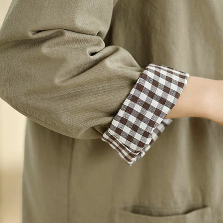 Buddha Stones Fall Simple Vintage Plaid Women's Jacket With Pockets - image 8