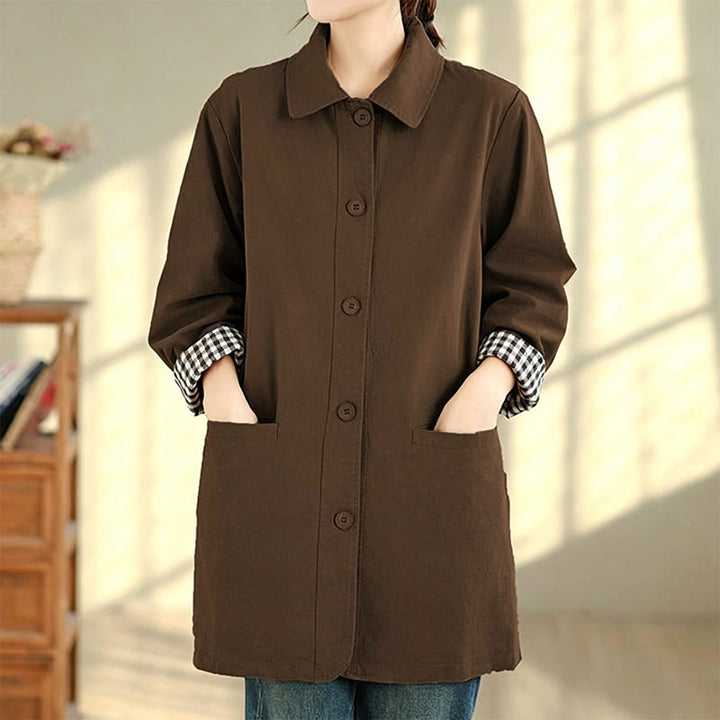 Buddha Stones Fall Simple Vintage Plaid Women's Jacket With Pockets - image 17