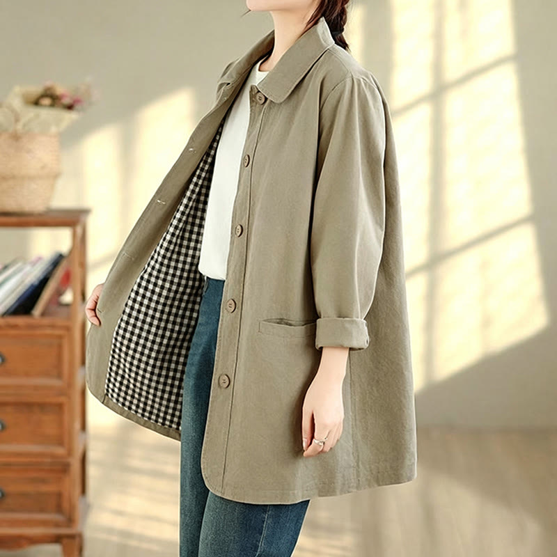 Buddha Stones Fall Simple Vintage Plaid Women's Jacket With Pockets - image 4
