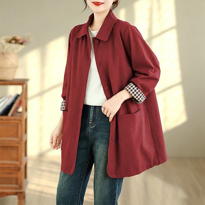 Buddha Stones Fall Simple Vintage Plaid Women's Jacket With Pockets - image 12