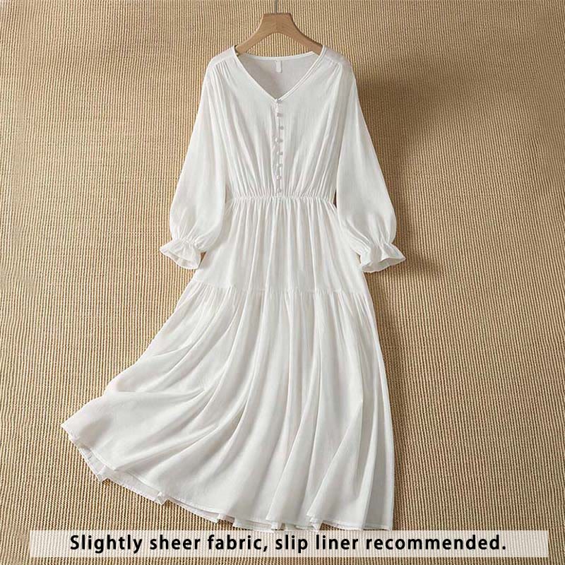 Buddha Stones Spring Boho Button-Up Solid Women's Long Sleeve Dress With Pocket - image 1
