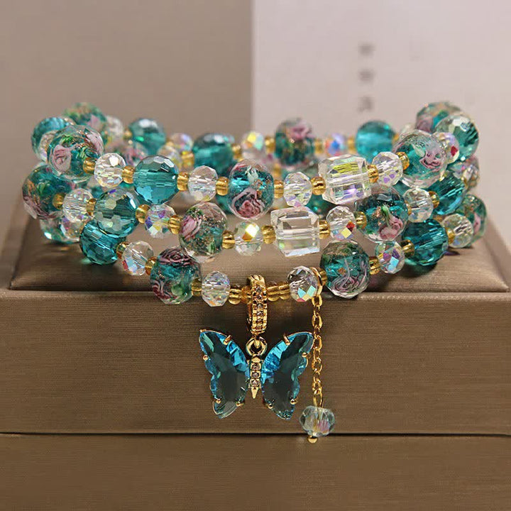 Buddha Stones Liuli Glass Bead Butterfly Transformation Triple Wrap Bracelet - Butterfly(Transformation ♥ Love) - image 0