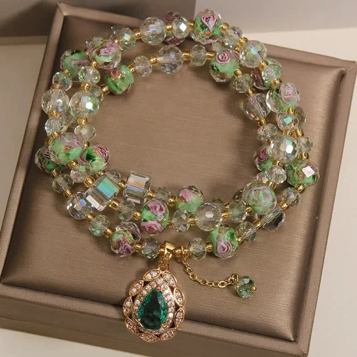 Buddha Stones Golden Liuli Glass Rose Garden Teardrop Energy Triple Wrap Bracelet - image 2
