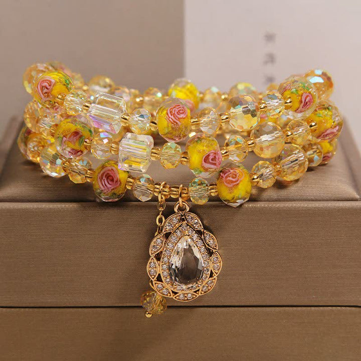 Buddha Stones Golden Liuli Glass Rose Garden Teardrop Energy Triple Wrap Bracelet - Yellow(Wrist Circumference: 5.9-6.3  in / 15-16cm) - image 9