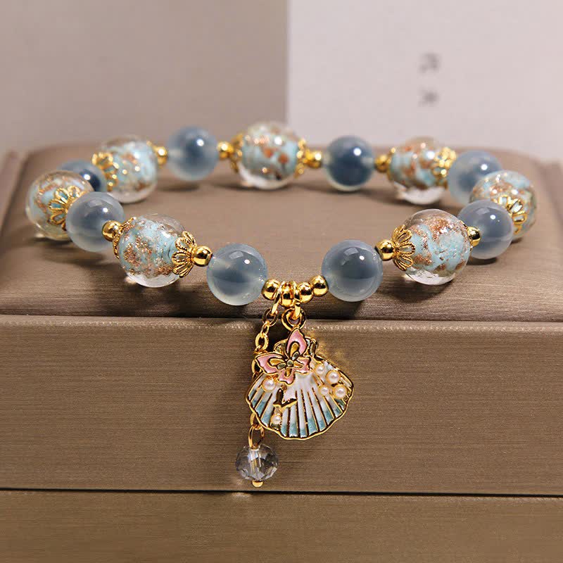 Buddha Stones Candy Agate Liuli Glass Bead Love Shell Butterfly Charm Bracelet - Blue Candy Agate(Wrist Circumference: 5.9-6.3  in / 15-16cm) - image 0