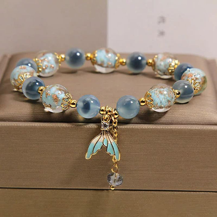 Buddha Stones Blue Candy Agate Liuli Glass Bead Fish Tail Charm Emotional Balance Bracelet - image 7