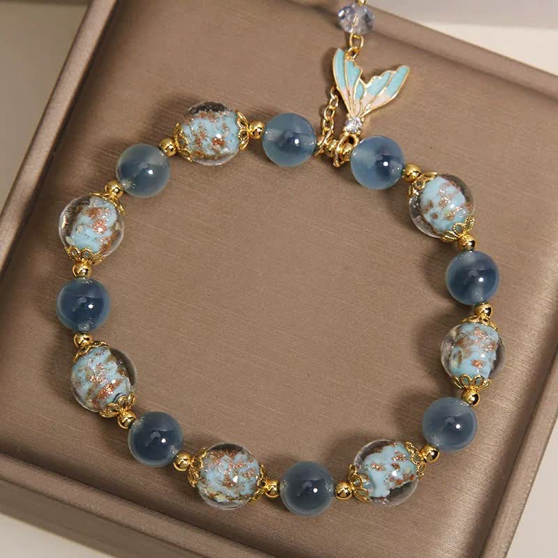Buddha Stones Blue Candy Agate Liuli Glass Bead Fish Tail Charm Emotional Balance Bracelet - image 3