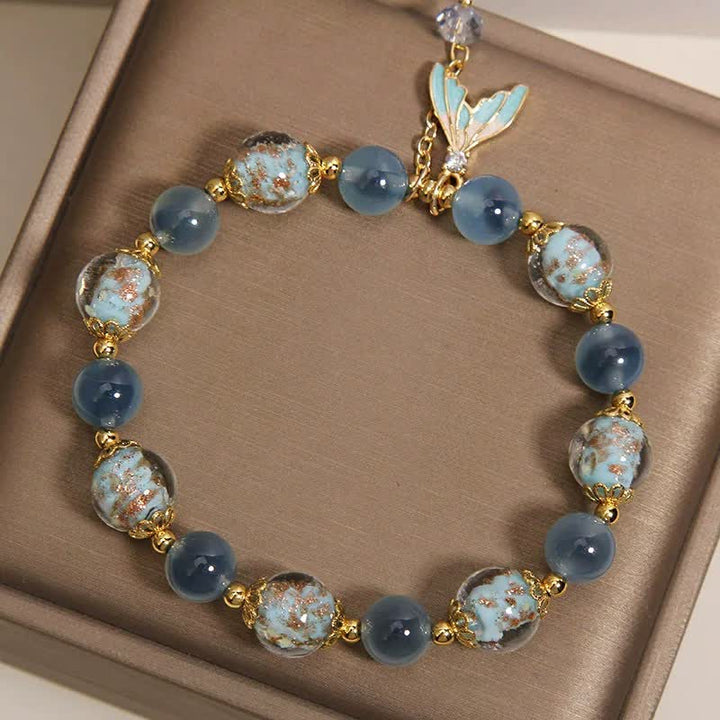 Buddha Stones Blue Candy Agate Liuli Glass Bead Fish Tail Charm Emotional Balance Bracelet - image 3