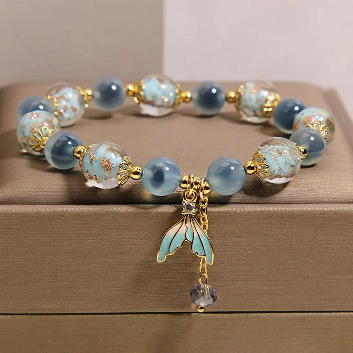 Buddha Stones Blue Candy Agate Liuli Glass Bead Fish Tail Charm Emotional Balance Bracelet - Candy Agate(Love ♥ Joy) - image 0