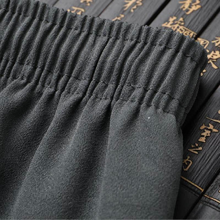 Buddha Stones 2Pcs Spring Fall Tang Style Casual Mandarin Collar Frog Button Solid Shirt Pants Men's Meditation Cloth With Pockets - image 6