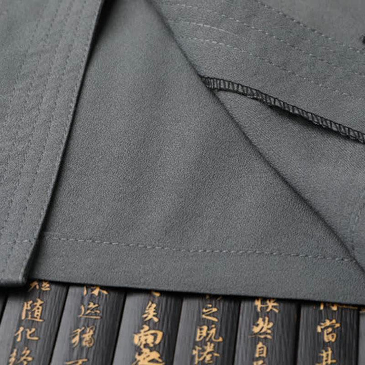 Buddha Stones 2Pcs Spring Fall Tang Style Casual Mandarin Collar Frog Button Solid Shirt Pants Men's Meditation Cloth With Pockets - image 5
