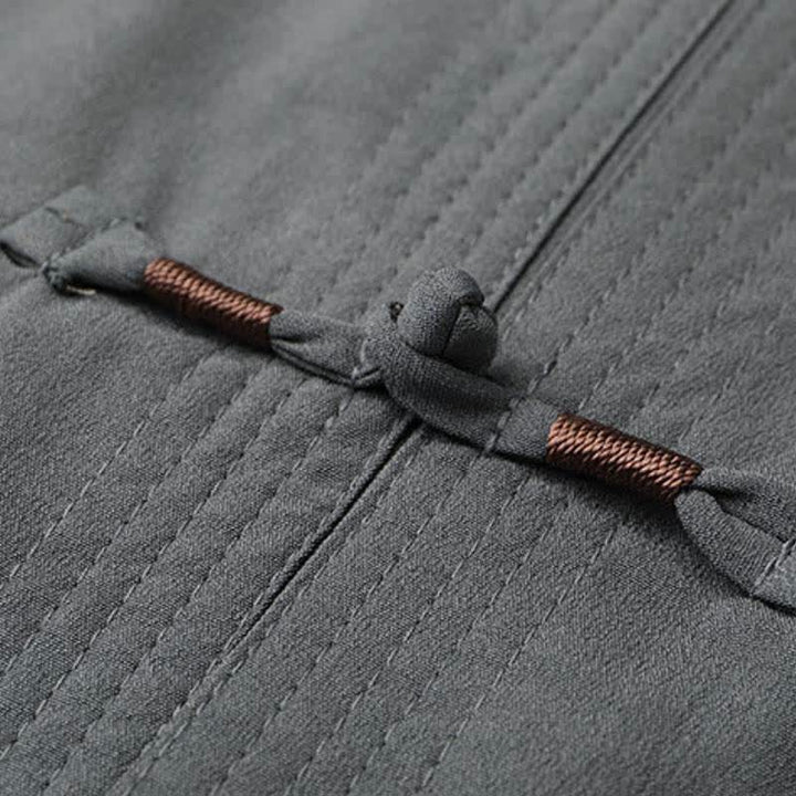 Buddha Stones 2Pcs Spring Fall Tang Style Casual Mandarin Collar Frog Button Solid Shirt Pants Men's Meditation Cloth With Pockets - image 3