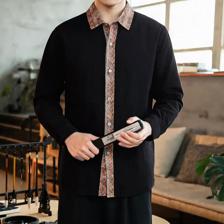 Buddha Stones Spring Fall Casual Vintage Button-Up Geometric Men's Long Sleeve Shirts - image 6