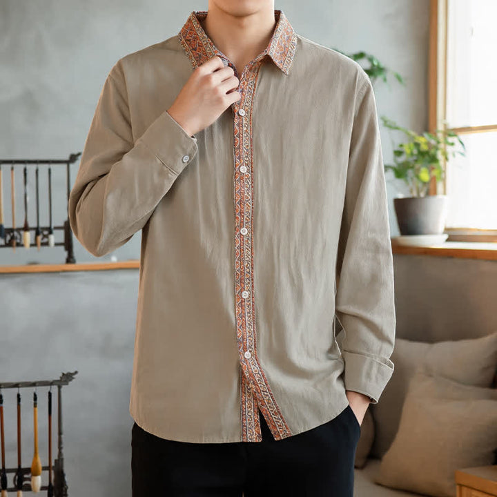 Buddha Stones Spring Fall Casual Vintage Button-Up Geometric Men's Long Sleeve Shirts - Tan - US/UK/AU42, EU52 (3XL) - image 16
