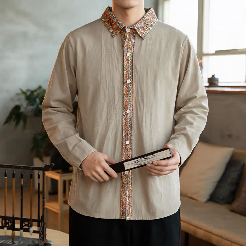 Buddha Stones Spring Fall Casual Vintage Button-Up Geometric Men's Long Sleeve Shirts - image 17