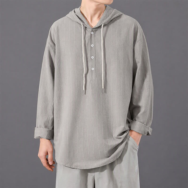 Buddha Stones Spring Casual Minimalist Drawstring Striped Men's Long Sleeve Shirts - Silver - US/UK/AU42, EU52 (3XL) - image 19