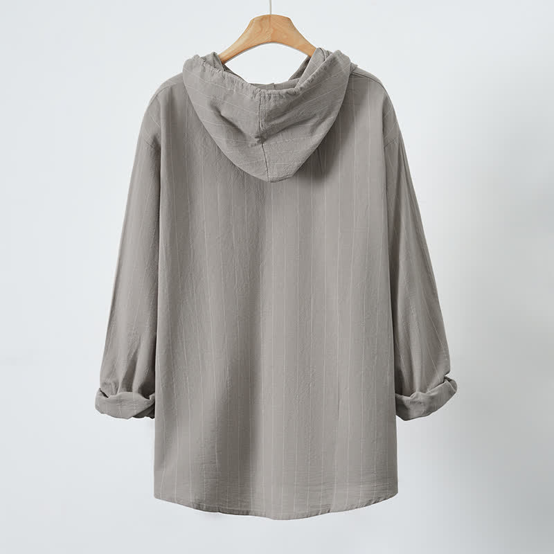 Buddha Stones Spring Casual Minimalist Drawstring Striped Men's Long Sleeve Shirts - image 21