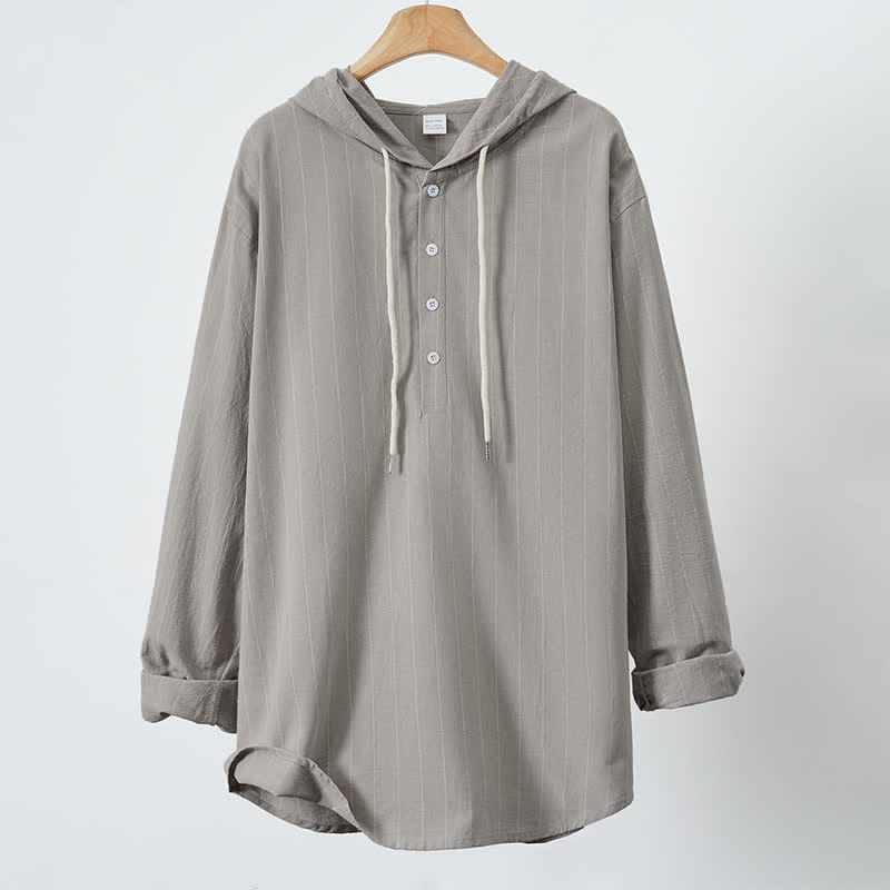 Buddha Stones Spring Casual Minimalist Drawstring Striped Men's Long Sleeve Shirts - image 20