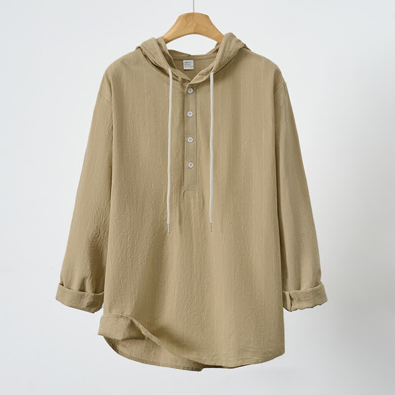 Buddha Stones Spring Casual Minimalist Drawstring Striped Men's Long Sleeve Shirts - image 1