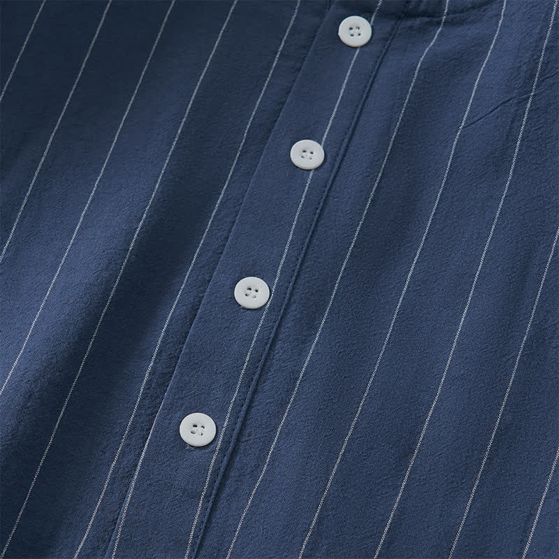 Buddha Stones Spring Casual Minimalist Drawstring Striped Men's Long Sleeve Shirts - image 14