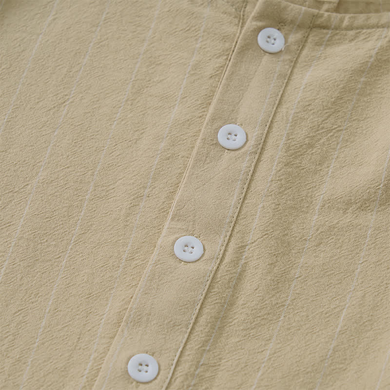 Buddha Stones Spring Casual Minimalist Drawstring Striped Men's Long Sleeve Shirts - image 5