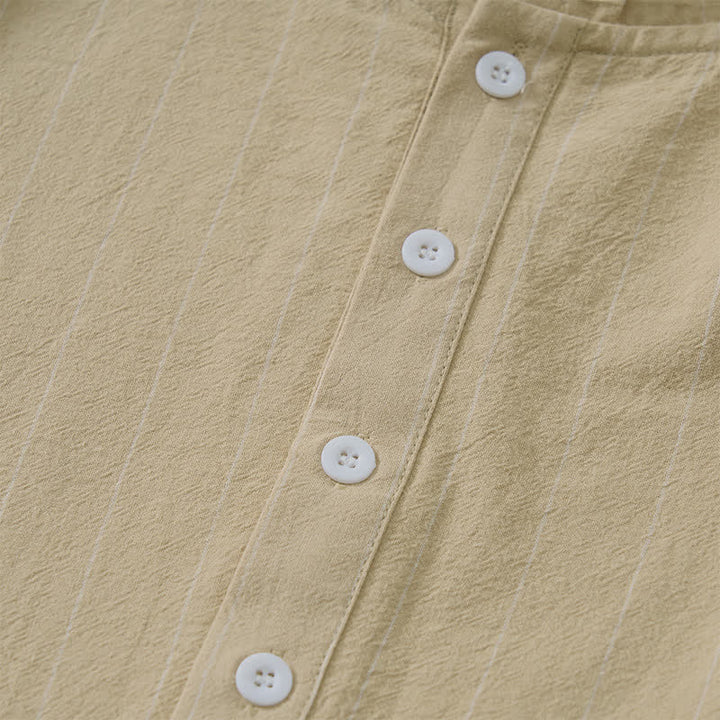 Buddha Stones Spring Casual Minimalist Drawstring Striped Men's Long Sleeve Shirts - image 5