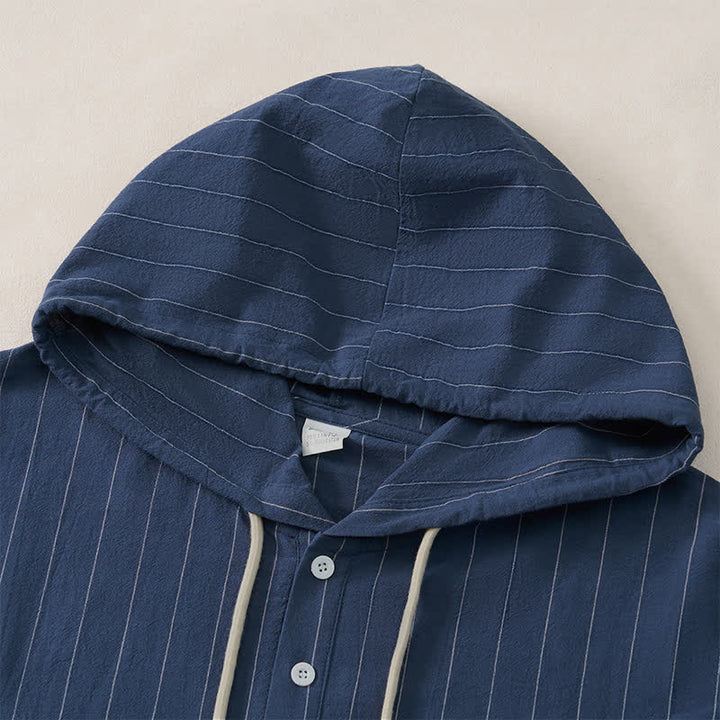 Buddha Stones Spring Casual Minimalist Drawstring Striped Men's Long Sleeve Shirts - image 12