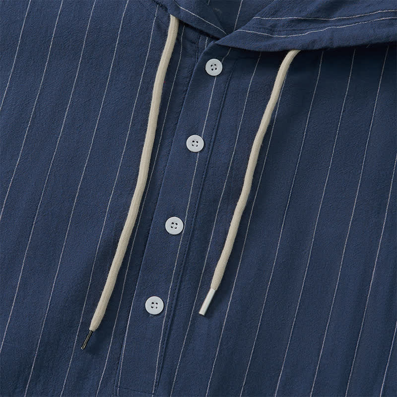 Buddha Stones Spring Casual Minimalist Drawstring Striped Men's Long Sleeve Shirts - image 13