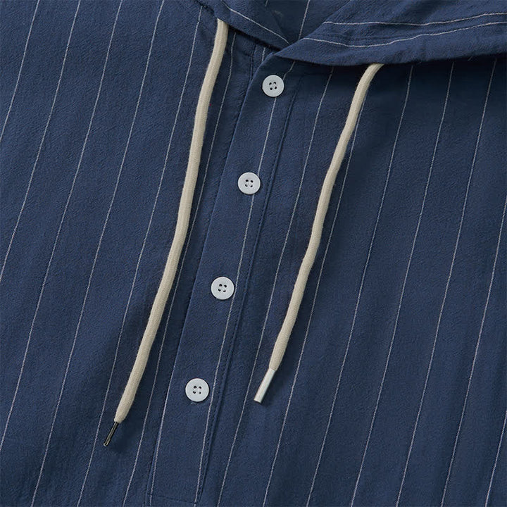 Buddha Stones Spring Casual Minimalist Drawstring Striped Men's Long Sleeve Shirts - image 13