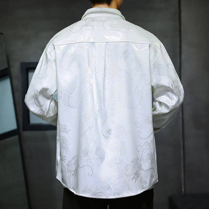 Buddha Stones Fall Tang Style Vintage Frog Button Dragon Jacquard Men's Long Sleeve Shirts - image 13