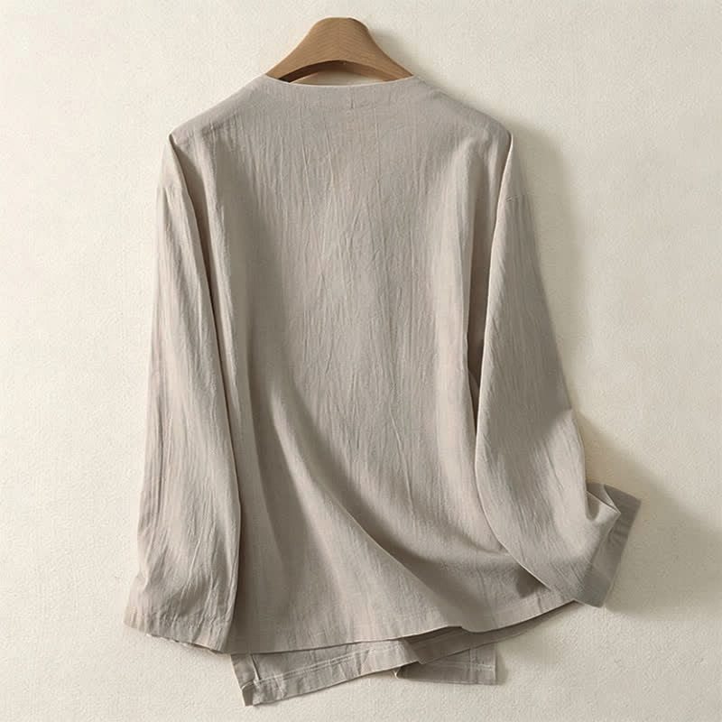 Buddha Stones Spring Fall Minimalist Tang Style Pankou Solid Women's Long Sleeve Shirts With Patch Pocket - image 5