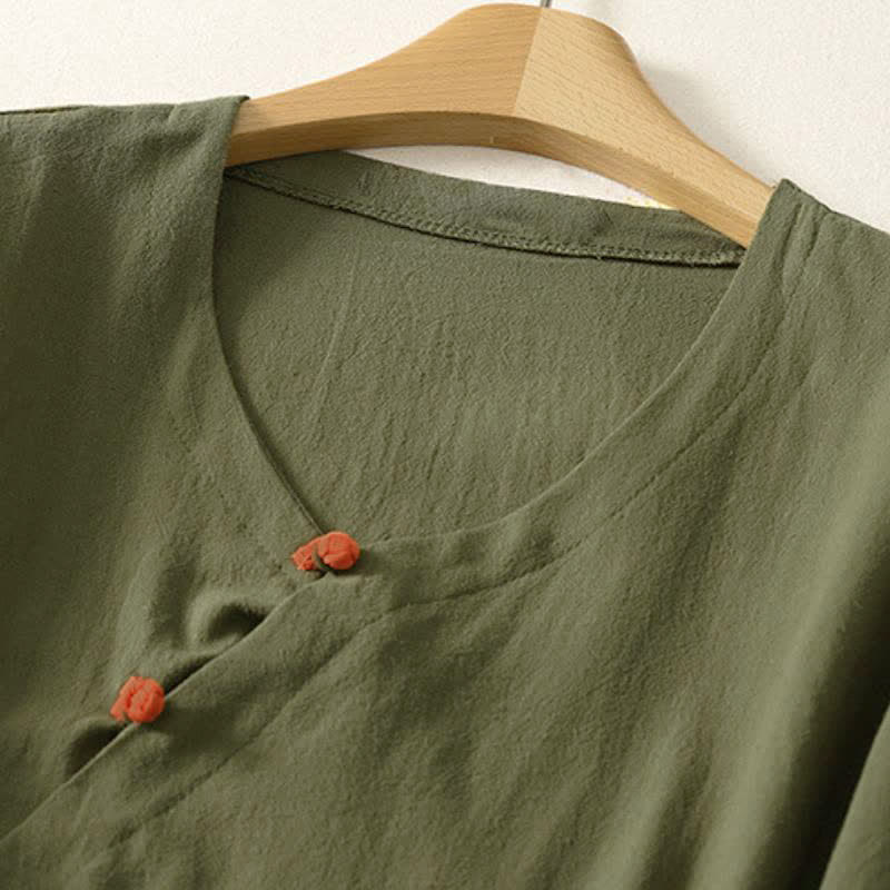 Buddha Stones Spring Fall Minimalist Tang Style Pankou Solid Women's Long Sleeve Shirts With Patch Pocket - image 1